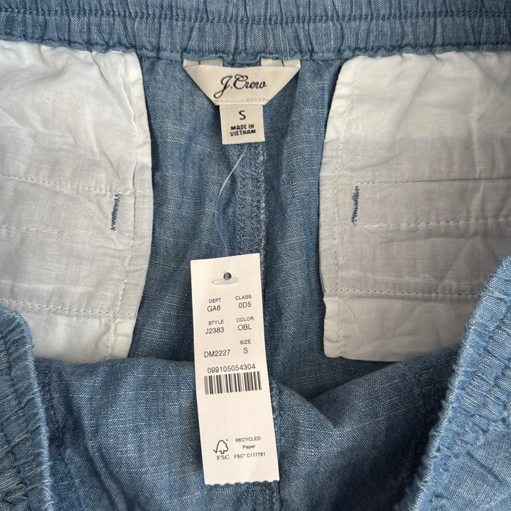 {NWT} J.Crew | Seaside Cotton Chambray Drawstring Short J2383 Oasis Blue (S) - Picture 7 of 16